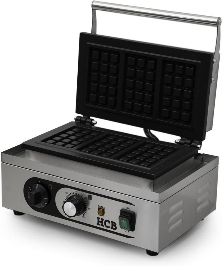 HCB Professioneel horeca Wafelijzer voor 4 Luikse wafels Wafelmaker van RVS INOX 27x38x23.5 cm (DxBxH) 20 kg 9628
