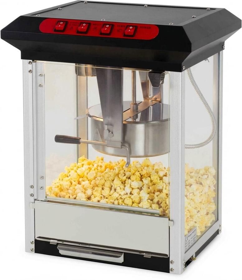 HCB Professionele compacte Popcorn machine 230V Popcornmachine Zwart Horeca Popcornmaker 14.9 kg 6241