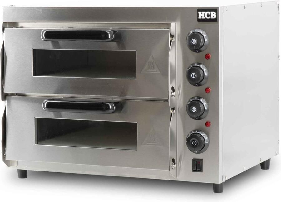 HCB Professionele Dubbele pizza oven 2 x 40 cm steen 230V RVS INOX Horeca pizzaoven 52x56x44 cm (DxBxH) 18 kg 9415