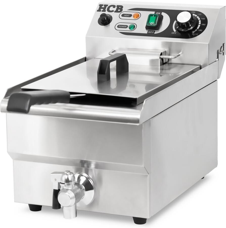HCB Professionele grote Horeca Friteuse 8.5 liter 230V RVS INOX frietpan Frietketel frietpannen met kraantje aftapkraan 50x28x35 cm (DxBxH) 3000W 8705