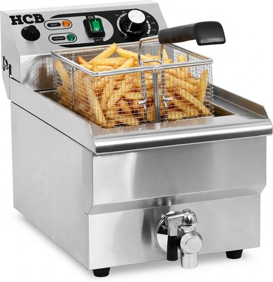 HCB Professionele grote Horeca Friteuse 8.5 liter 230V RVS INOX frietpan Frietketel frietpannen met kraantje aftapkraan 50x28x35 cm (DxBxH) 3000W 8705 - Foto 2