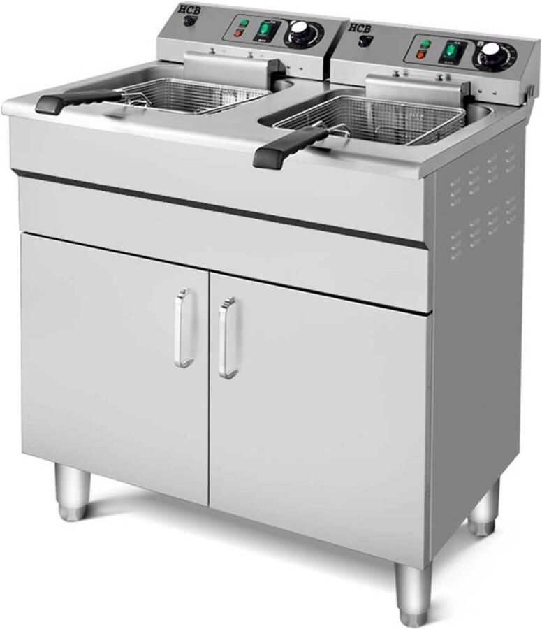 HCB Professionele grote Horeca frituurpan Dubbele friteuse 2 x 16 liter 2 x 400V RVS INOX frietketel frietpannen frietpan 53x68.6x91 cm (DxBxH) 10000W 2600