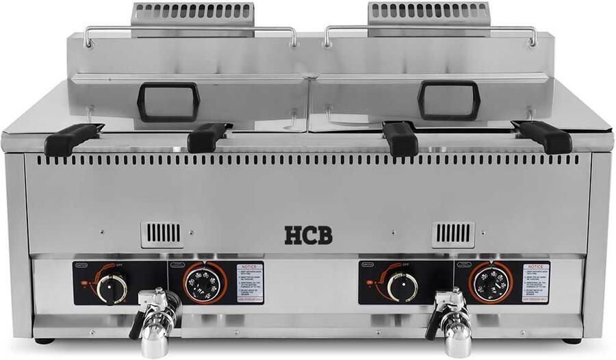 HCB Professionele grote Horeca frituurpan Dubbele friteuse 2 x 30 liter propaan RVS INOX frietpannen frietpan 47x110x48 cm (DxBxH) 8750W 2603