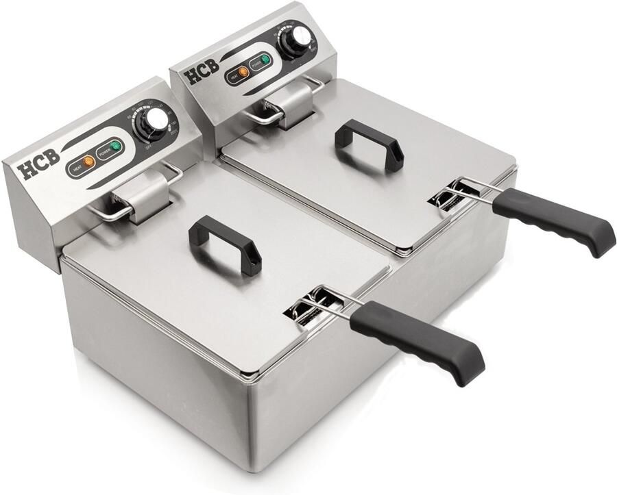 HCB Professionele grote Horeca frituurpan Dubbele friteuse 2 x 5.5 liter 2 x 230V RVS INOX frietketel frietpannen frietpan 42x55x29 cm (DxBxH) 6000W 2588