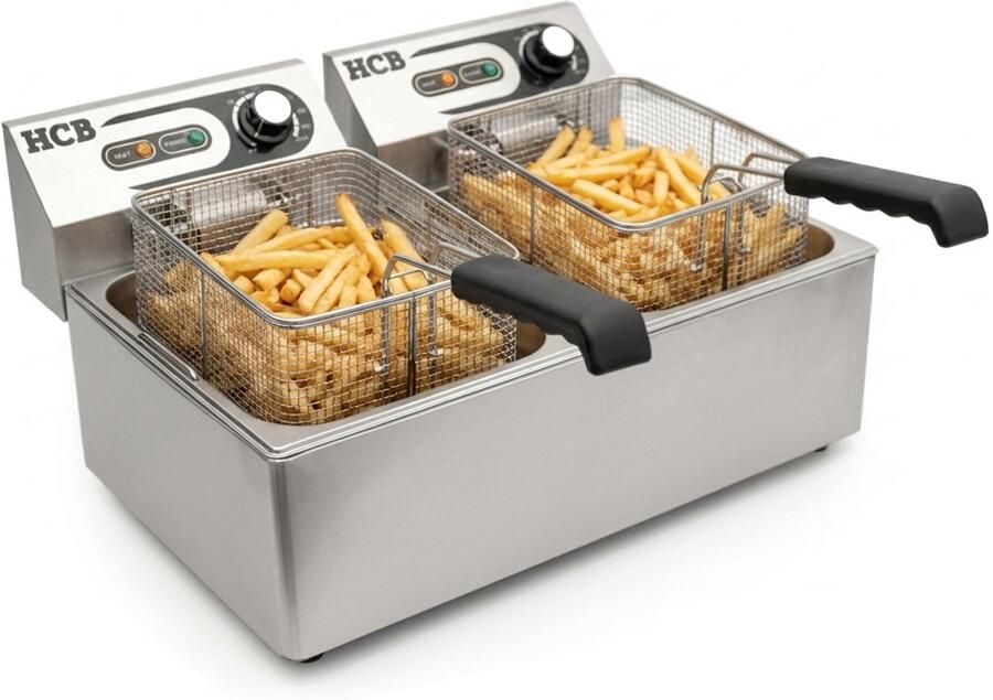 HCB Professionele grote Horeca frituurpan Dubbele friteuse 2 x 5.5 liter 2 x 230V RVS INOX frietketel frietpannen frietpan 42x55x29 cm (DxBxH) 6000W 2588 - Foto 2