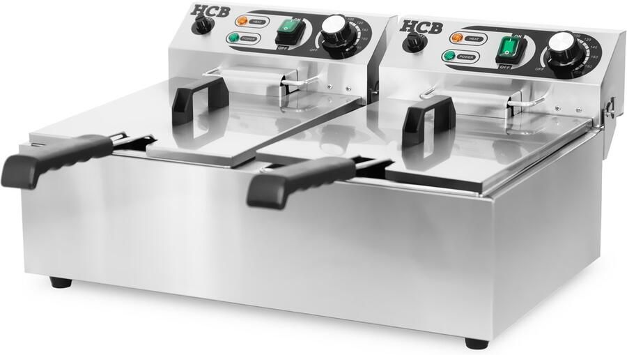 HCB Professionele grote Horeca frituurpan Dubbele friteuse 2 x 8.5 liter 2 x 230V RVS INOX frietketel frietpannen frietpan met kraantje aftapkraan 50x57x35 cm (DxBxH) 6000W 8729 - Foto 3