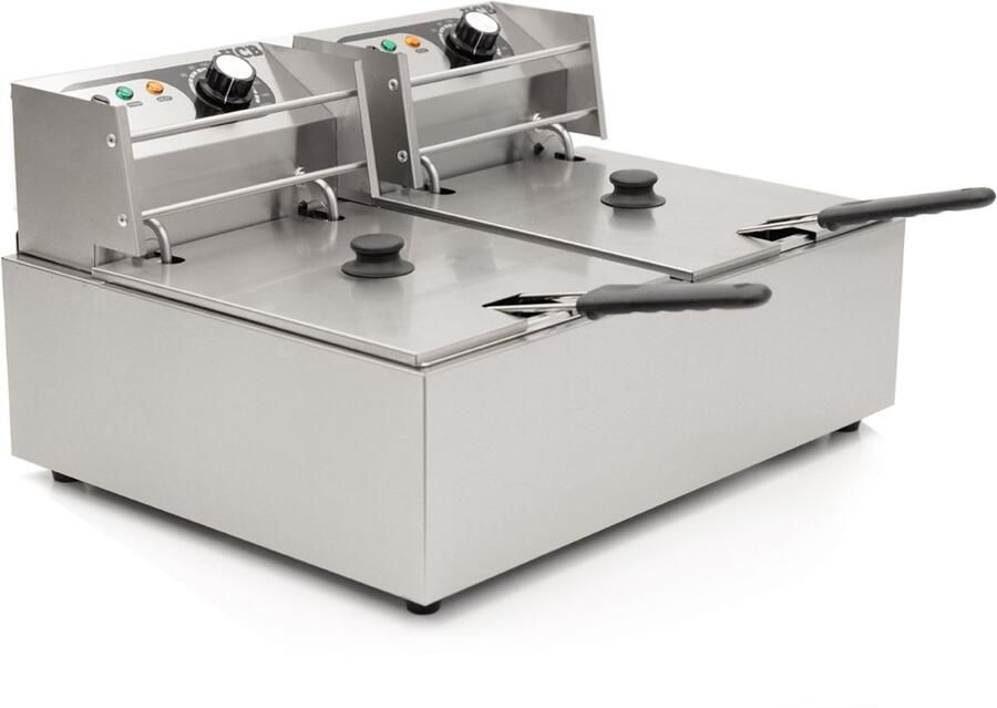 HCB Professionele grote Horeca frituurpan Dubbele friteuse 2 x 6 liter 2 x 230V RVS INOX frietketel frietpannen frietpan 44x57x31.5 cm (DxBxH) 5000W 2579