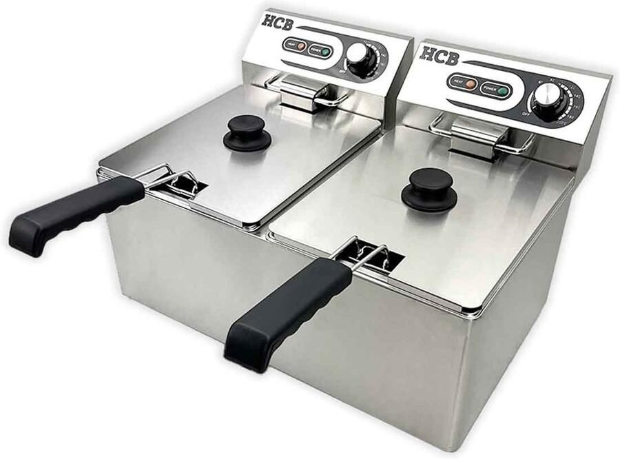 HCB Professionele grote Horeca frituurpan Dubbele friteuse 2 x 9 liter 2 x 230V RVS INOX frietketel frietpannen frietpan 41.5x55.5x34 cm (DxBxH) 6500W 2594