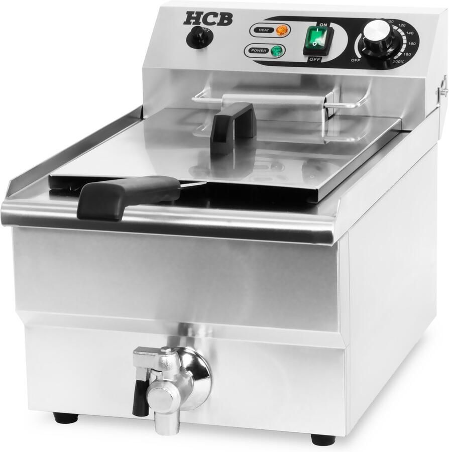 HCB Professionele grote Horeca frituurpan Friteuse 14 liter 230V RVS INOX frietketel frietpannen frietpan met kraantje aftapkraan 53x33.6x38 cm (DxBxH) 3000W 2597