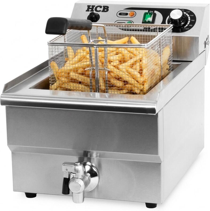HCB Professionele grote Horeca frituurpan Friteuse 14 liter 230V RVS INOX frietketel frietpannen frietpan met kraantje aftapkraan 53x33.6x38 cm (DxBxH) 3000W 2597 - Foto 2