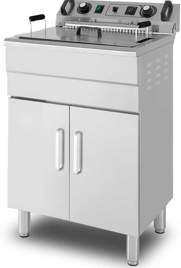 HCB Professionele grote Horeca frituurpan Friteuse 23 liter 400V RVS INOX frietketel frietpannen frietpan met kraantje aftapkraan 54x59x36 cm (DxBxH) 4800W 6840