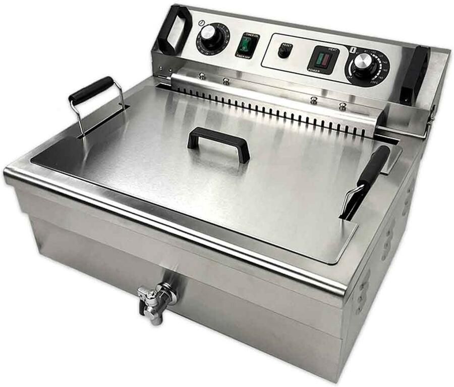 HCB Professionele grote Horeca frituurpan Friteuse 23 liter 400V RVS INOX frietketel frietpannen frietpan met kraantje aftapkraan 54x59x36 cm (DxBxH) 4800W 6840