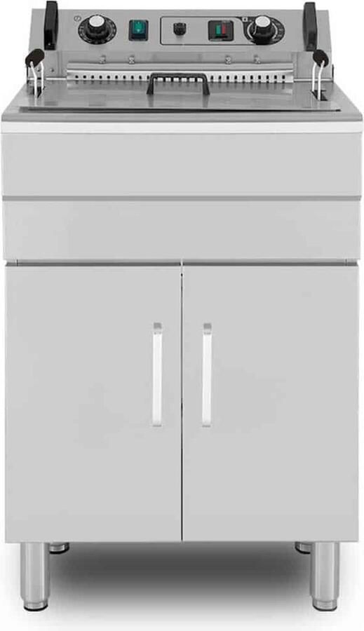 HCB Professionele grote Horeca frituurpan Friteuse 23 liter 400V RVS INOX frietketel frietpannen frietpan met kraantje aftapkraan 54x59x36 cm (DxBxH) 4800W 6840