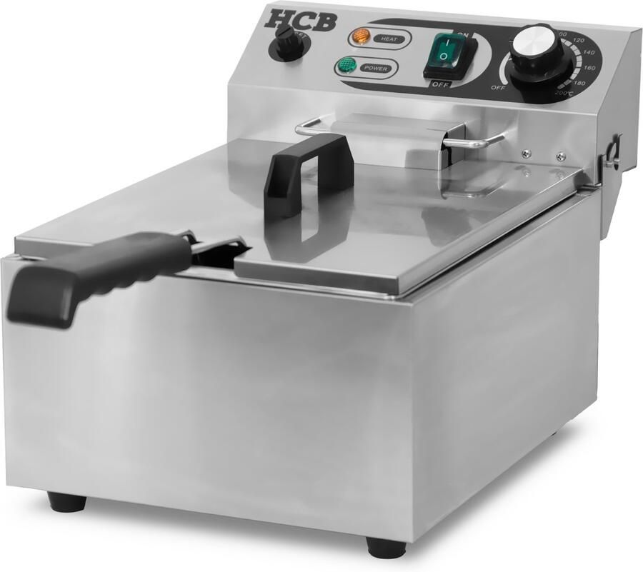 HCB Professionele grote Horeca frituurpan Friteuse 10 liter 230V RVS INOX frietketel frietpannen frietpan 46x29x29 cm (DxBxH) 3000W 8726