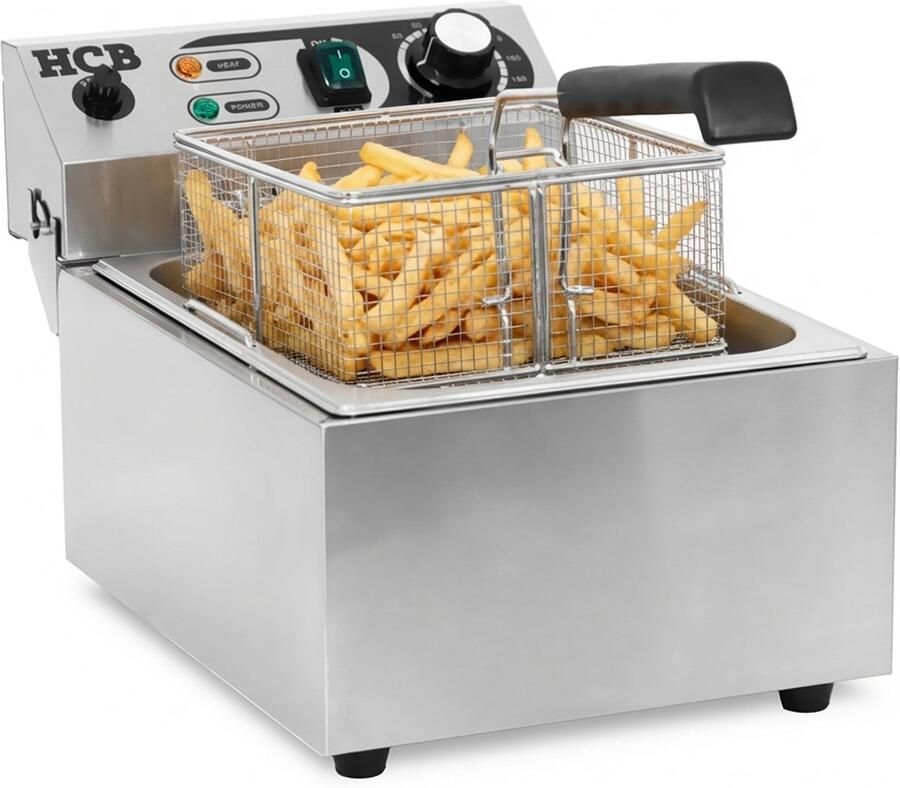 HCB Professionele grote Horeca frituurpan Friteuse 10 liter 230V RVS INOX frietketel frietpannen frietpan 46x29x29 cm (DxBxH) 3000W 8726 - Foto 2