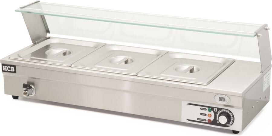 HCB Professionele Horeca Bain marie 3 x 1 2 GN 230V RVS INOX Buffetwarmer Elektrisch 36.5x95x33 cm (DxBxH) 12 kg 7284