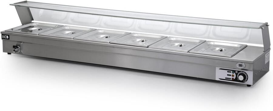 HCB Professionele Horeca Bain marie 6 x 1 2 GN 175 cm 230V RVS INOX Buffetwarmer Elektrisch 36.5x175x33 cm (DxBxH) 17 kg 5120