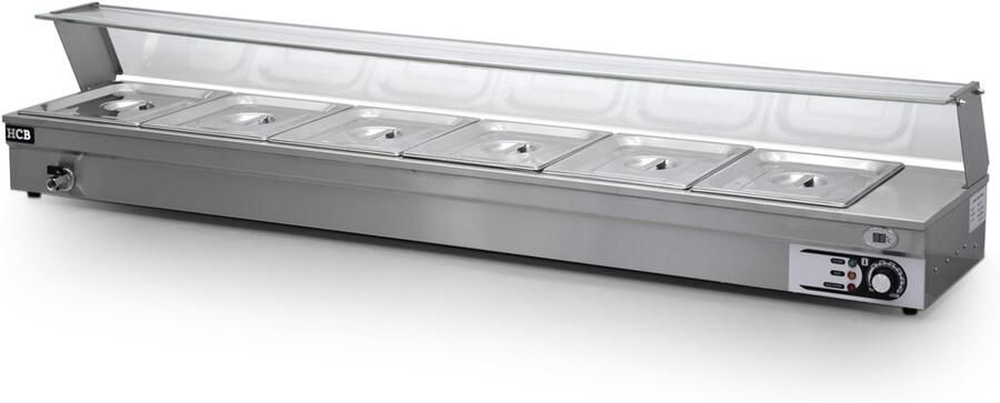 HCB Professionele Horeca Bain marie 6 x 1 2 GN 175 cm 230V RVS INOX Buffetwarmer Elektrisch 36.5x175x33 cm (DxBxH) 17 kg 5120