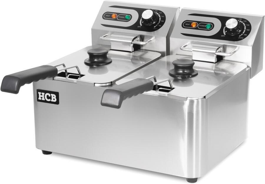 HCB Professionele Horeca frituurpan Dubbele friteuse 2 x 4.5 liter 2 x 230V RVS INOX frietketel frietpannen frietpan 38.5x45x31.5 cm (DxBxH) 5000W 2584 - Foto 2