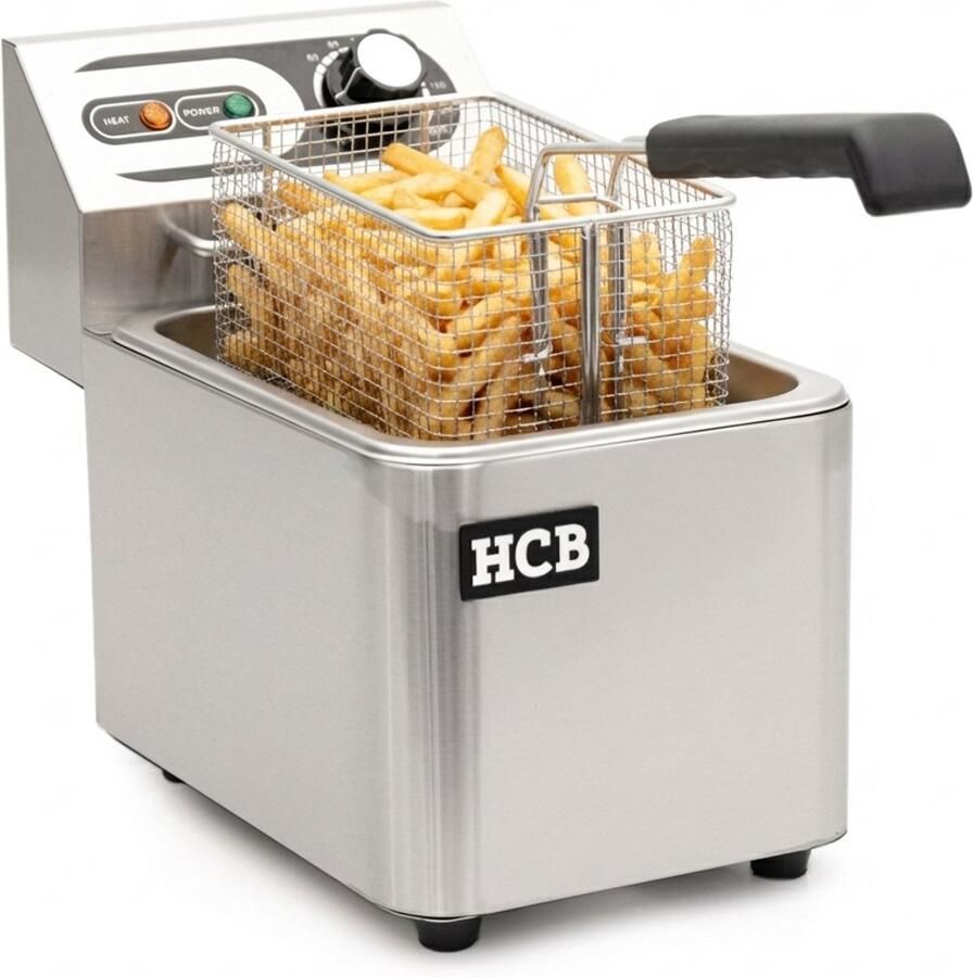 HCB Professionele Horeca frituurpan Friteuse 4.5 liter 230V RVS INOX frietketel frietpannen frietpan 38.5x22x31.5 cm (DxBxH) 2500W 2583