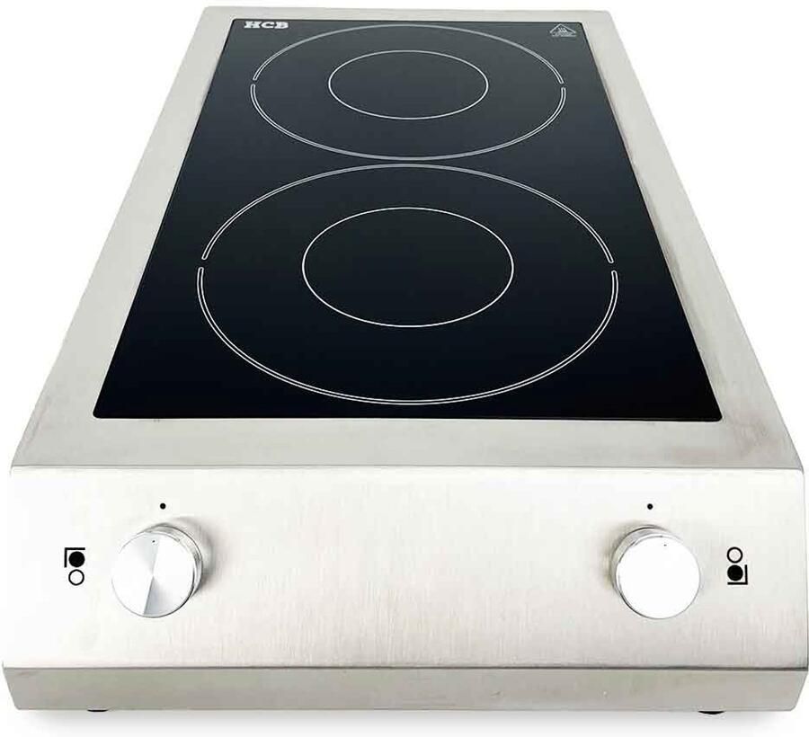 HCB Professionele Horeca Inductie kookplaat 2 pitten 7 kW 400V Elektrische RVS INOX kookplaat 70.1x40.7x14.3 cm (DxBxH) 16 kg 9209