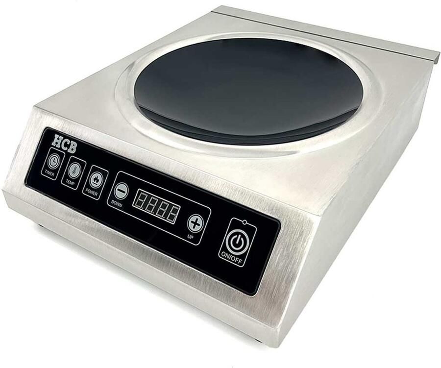 HCB Professionele Horeca Inductie kookplaat wok 3 5 kW 230V RVS INOX 42.5x33x13.5 cm (DxBxH) 5.80 kg 9204