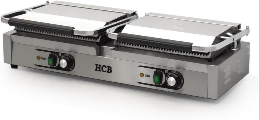 HCB Professionele Horeca Paninigrill dubbel geribbeld 2 x 230V RVS INOX panini grill Tosti apparaat contact grill 84.5x30.5x20 cm (BxDxH) 20 kg 6848 - Foto 3