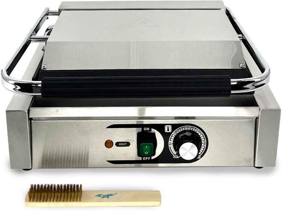 HCB Professionele Horeca Paninigrill geribbeld glad 230V RVS INOX panini grill apparaat 36.5x43x21 cm (DxBxH) 20 kg 1297
