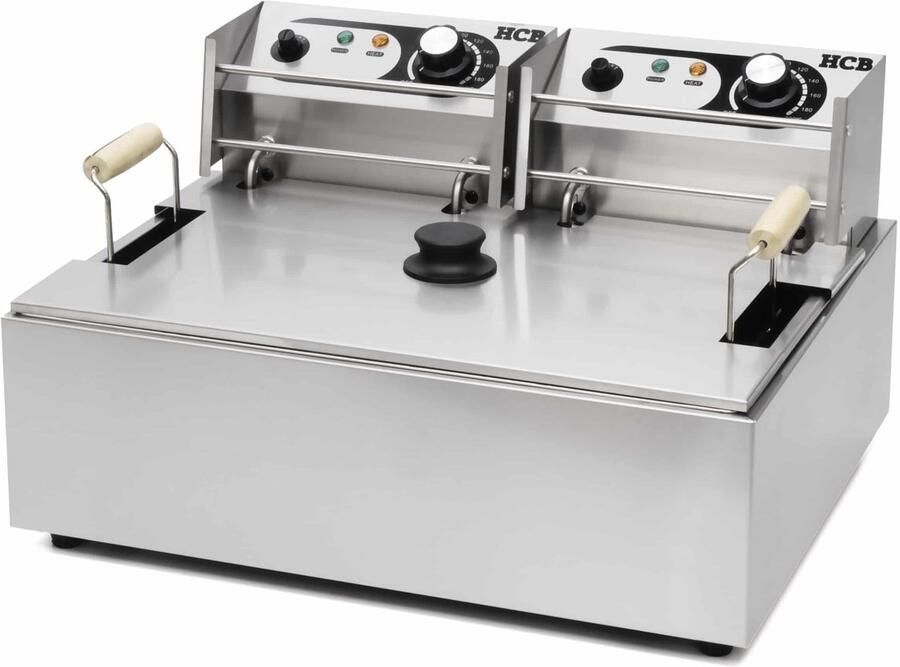 HCB Professionele Horeca Visfriteuse Oliebollenpan 14 liter 2 x 230V RVS INOX friteuse frituurpan voor vis en oliebollen 57x44x31.5 cm (BxDxH) 12 kg 2581