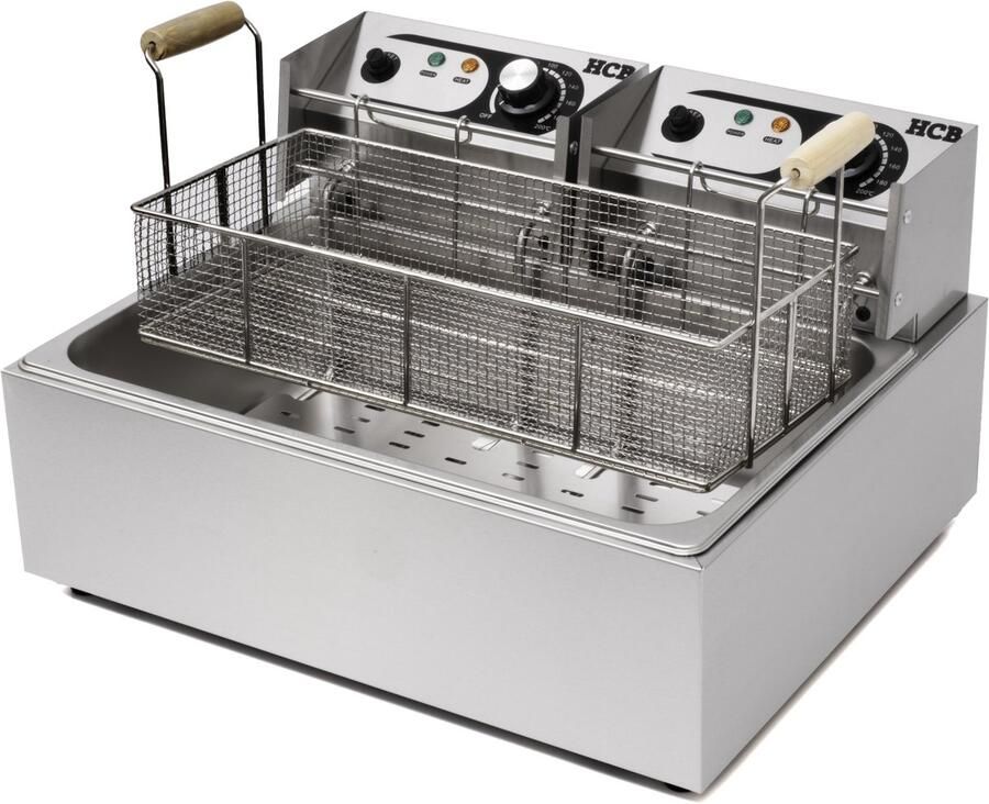 HCB Professionele Horeca Visfriteuse Oliebollenpan 14 liter 2 x 230V RVS INOX friteuse frituurpan voor vis en oliebollen 44x57x31.5 cm (DxBxH) 5000W 2581 - Foto 2