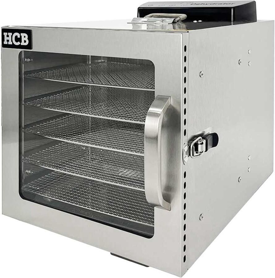HCB Professionele Voedseldroger 6 rekken 230V RVS INOX droogoven dehydrator Horeca voedsel droger 30x35.6x35.5 cm (DxBxH) 10 kg 7808