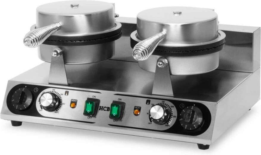 HCB Professioneel dubbel horeca wafelijzer met timer voor 2 ronde wafels 230V Wafelmaker van RVS INOX 39x50x26 cm (DxBxH) 10.40 kg 1065