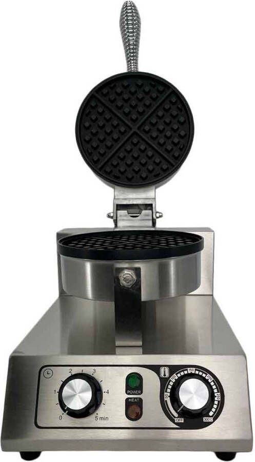 HCB Professioneel rond horeca Wafelijzer met timer 230V Wafelmaker van RVS INOX 25.5x38x28 cm (BxDxH) 10.40 kg 1513