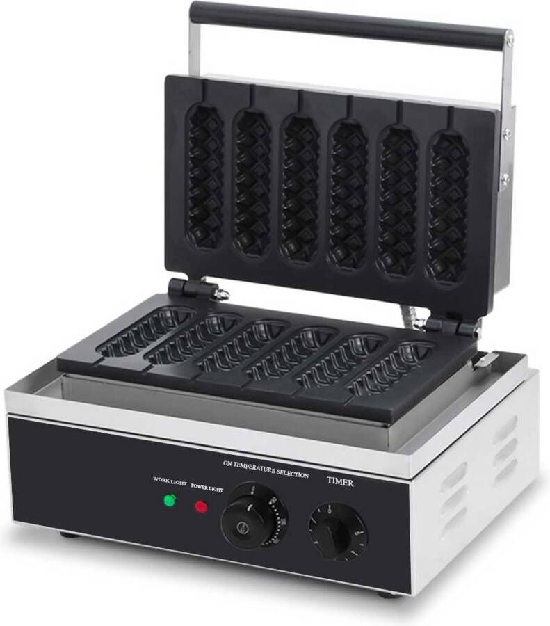 HCB Professioneel horeca Wafelijzer voor 6 wafels Corndog 230V Wafelmaker van RVS INOX 38.5x27.5x24 cm (BxDxH) 8 kg 8024