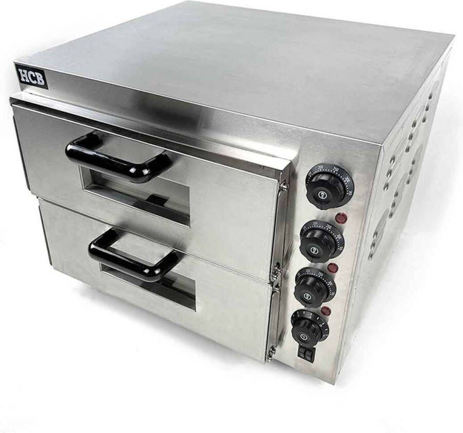 HCB Professionele Dubbele pizza oven 2 x 40 cm steen 230V RVS INOX Horeca pizzaoven 56x52x44 cm (BxDxH) 18 kg - Foto 1
