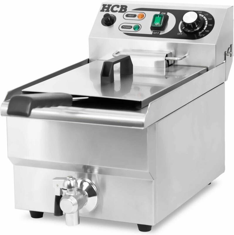 HCB Professionele grote Horeca Friteuse 8.5 liter 230V RVS INOX frietpan Frietketel frietpannen met kraantje aftapkraan 50x28x35 cm (DxBxH) 3000W 8705