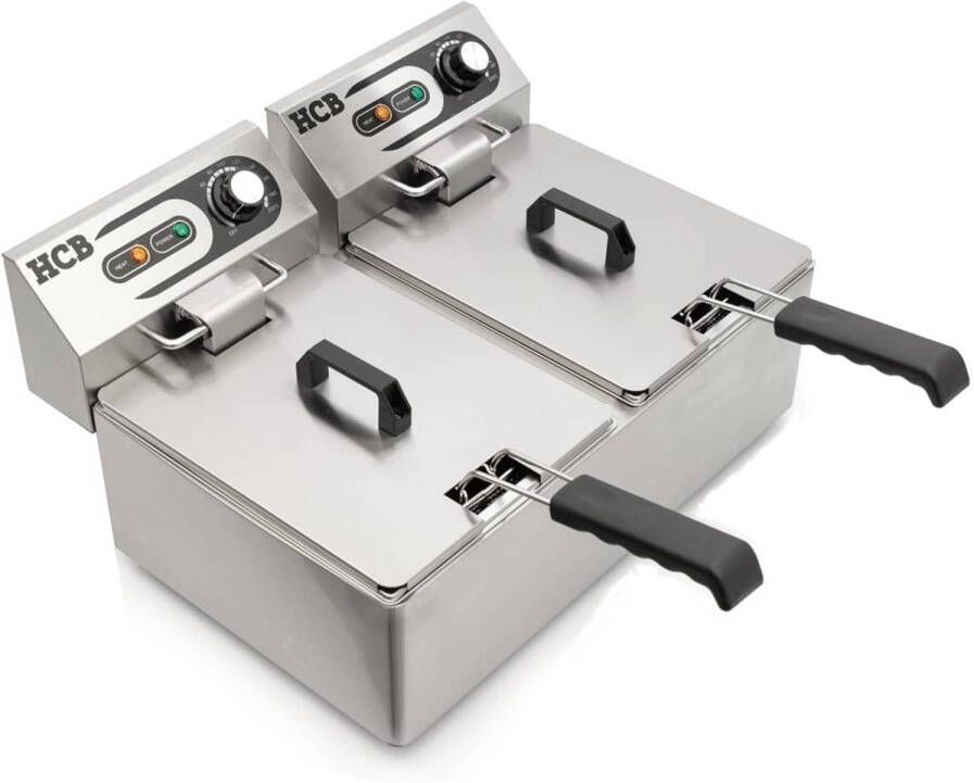 HCB Professionele grote Horeca frituurpan Dubbele friteuse 2 x 5.5 liter 2 x 230V RVS INOX frietketel frietpannen frietpan 42x55x29 cm (DxBxH) 6000W 2588