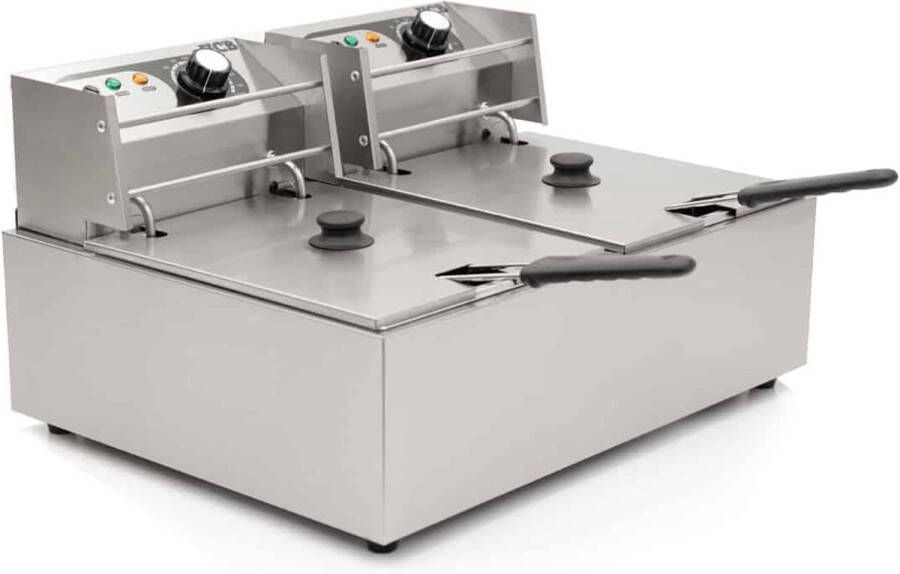 HCB Professionele grote Horeca frituurpan Dubbele friteuse 2 x 6 liter 2 x 230V RVS INOX frietketel frietpannen frietpan 44x57x31.5 cm (DxBxH) 5000W 2579