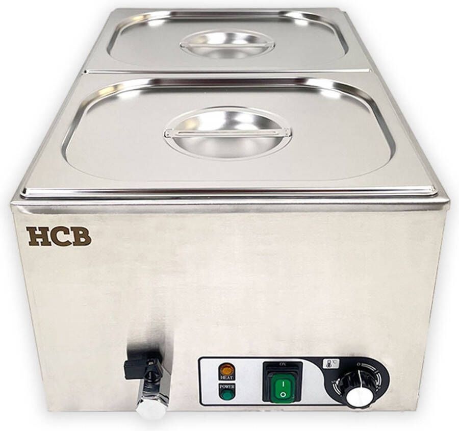 HCB Professionele Horeca Bain marie 2 x 1 2 GN 230V RVS INOX Buffetwarmer Elektrisch 35.5x60x26 cm (BxDxH) 9 kg 1428