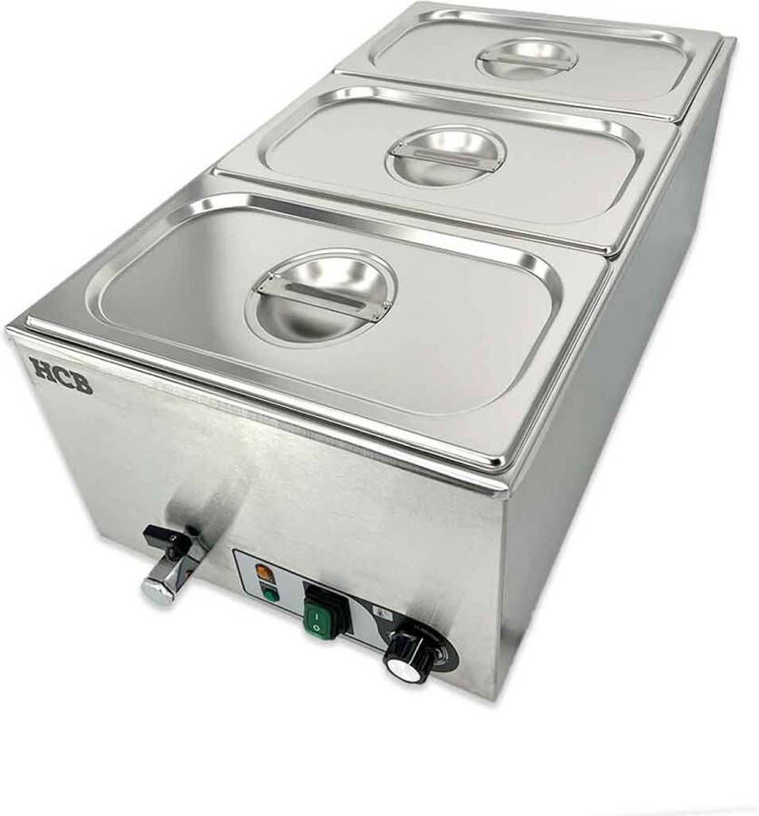 HCB Professionele Horeca Bain marie 3 x 1 3 GN 230V RVS INOX Buffetwarmer Elektrisch 60x35.5x26 cm (BxDxH) 9 kg 8678