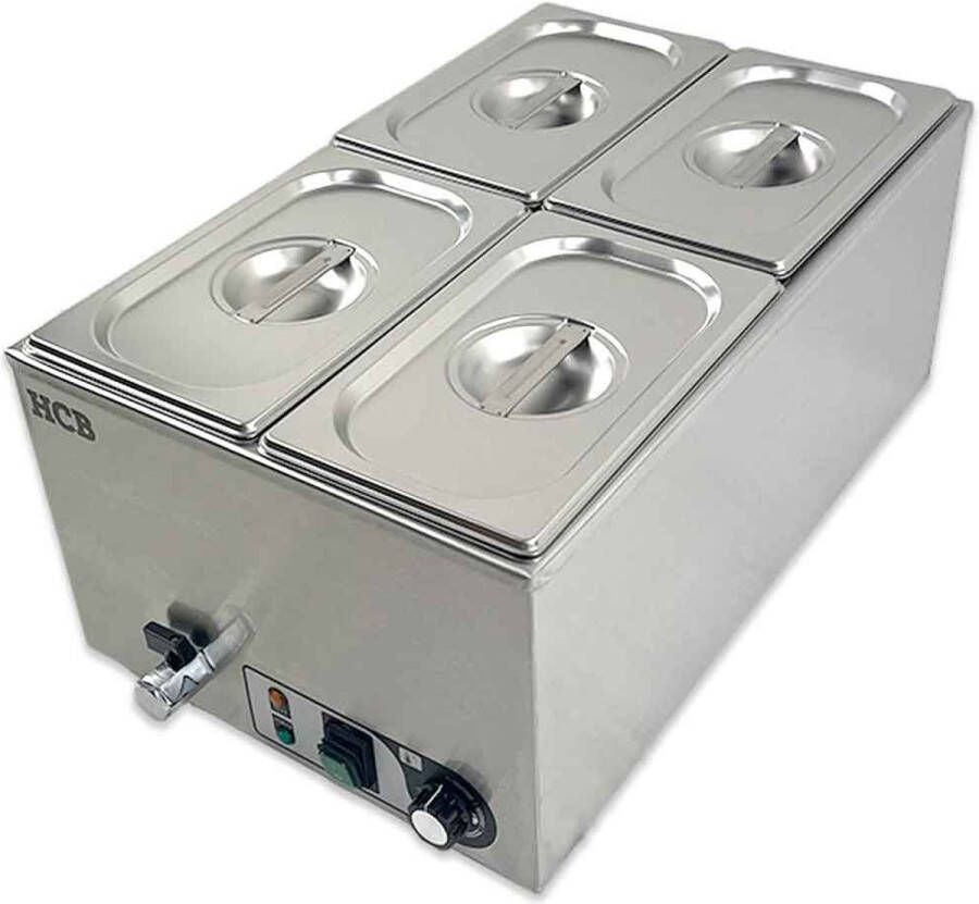 HCB Professionele Horeca Bain marie 4 x 1 4 GN 230V RVS INOX Buffetwarmer Elektrisch 60x34x26 cm (DxBxH) 9 kg 8671