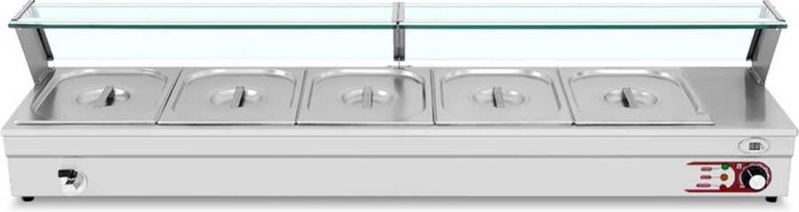 HCB Professionele Horeca Bain marie 5 x 1 2 GN 230V RVS INOX Buffetwarmer Elektrisch 36.5x148.5x33 cm (BxDxH) 17 kg 7283