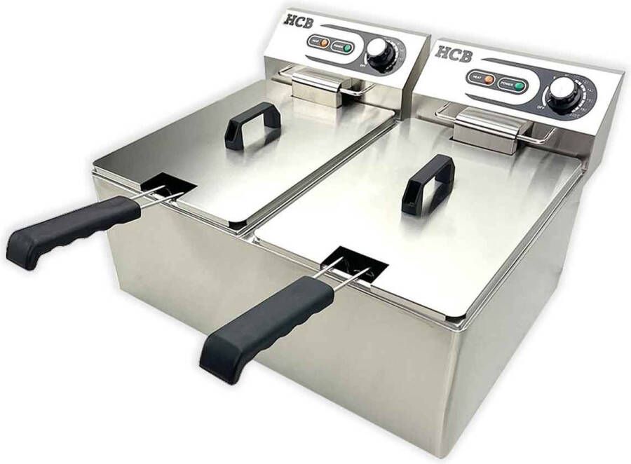 HCB Professionele Horeca frituurpan Dubbele friteuse 2 x 11 liter 2 x 230V RVS INOX frietketel 47.5x57x35 cm (DxBxH) 7 kg 2596