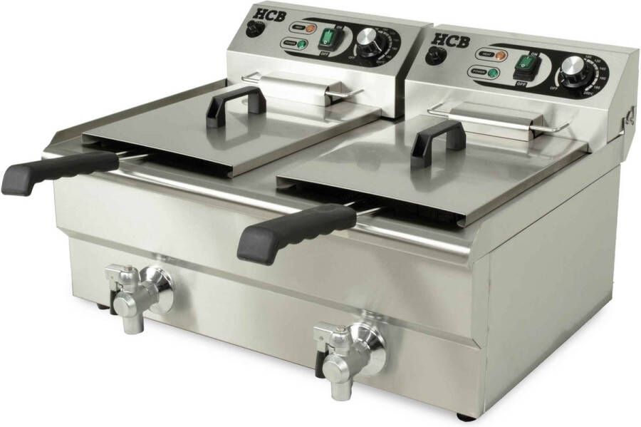 HCB Professionele Horeca frituurpan Dubbele friteuse 2 x 13 liter 2 x 230V RVS INOX frietketel 63x49x36 cm (BxDxH) 15 kg 8733