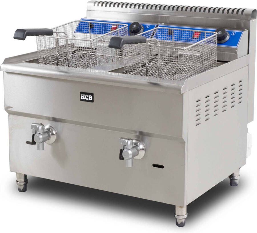 HCB Professionele Horeca frituurpan Dubbele friteuse 2 x 14 liter propaan RVS INOX frietketel 68x62x61.5 cm (BxDxH) 19 kg 2099