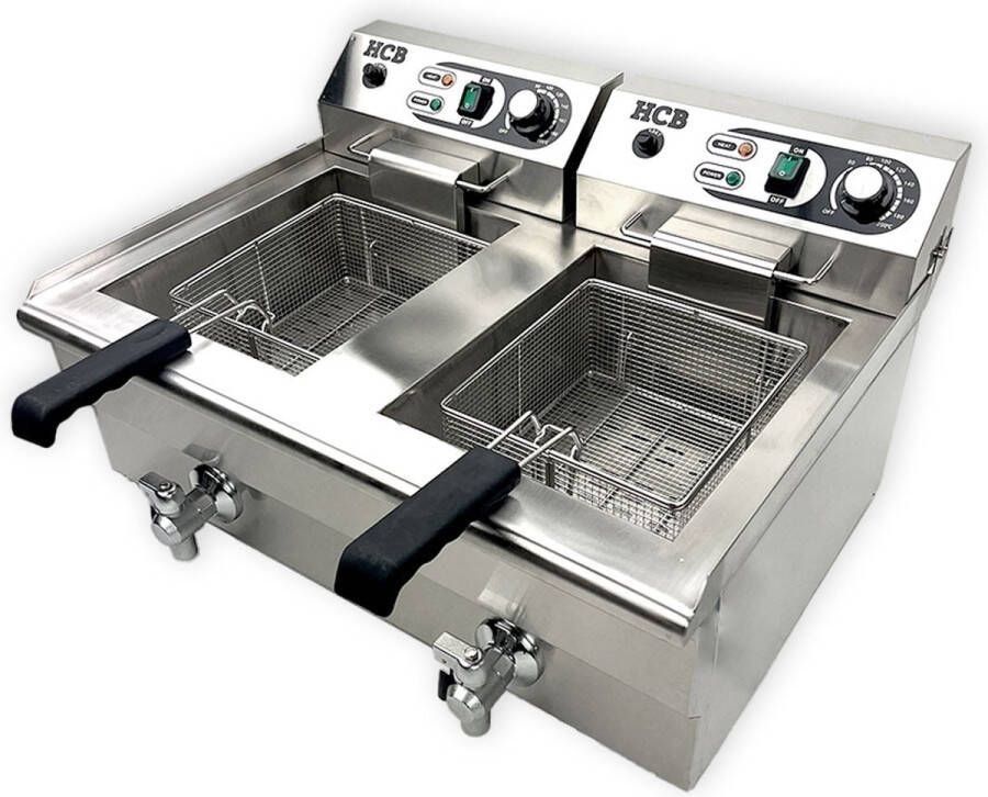 HCB Professionele Horeca frituurpan Dubbele friteuse 2 x 16 liter 2 x 230V RVS INOX frietketel 69x53x38 cm (BxDxH) 9 kg 7612