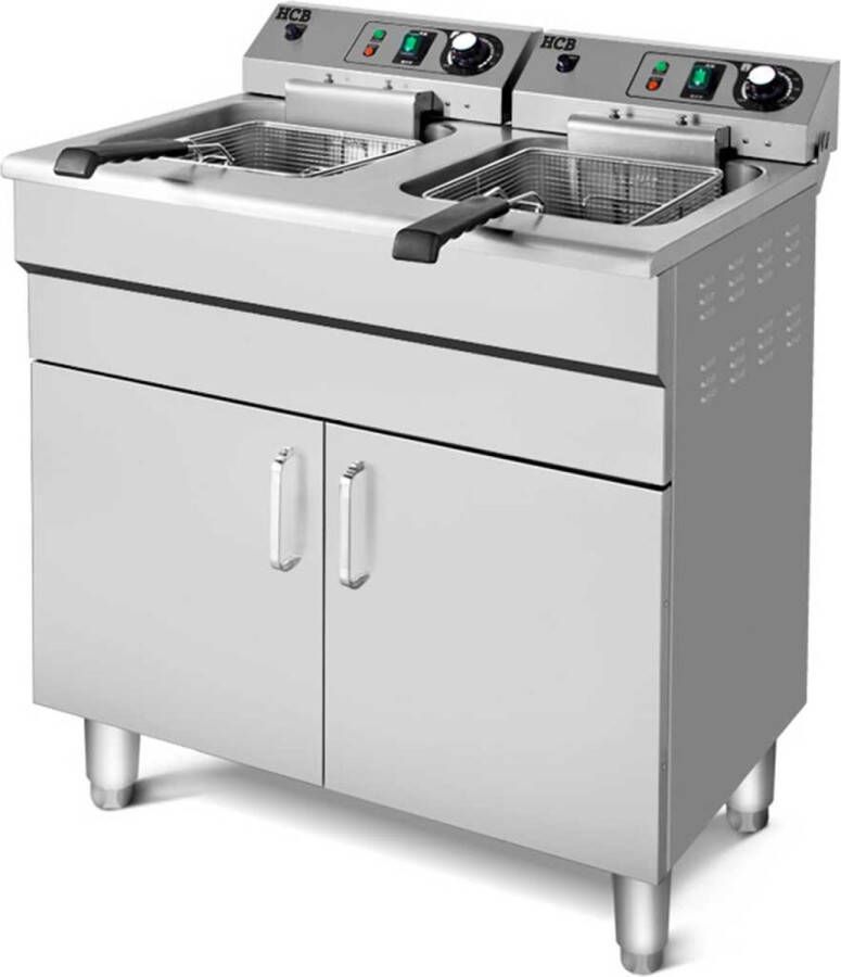 HCB Professionele grote Horeca frituurpan Dubbele friteuse 2 x 14 liter 2 x 400V RVS INOX frietketel frietpannen frietpan 53x68.6x91 cm (DxBxH) 10000W 2600