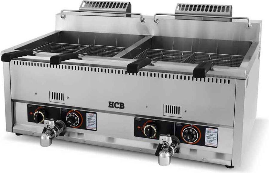 HCB Professionele Horeca frituurpan Dubbele friteuse 2 x 30 liter aardgas RVS INOX 110x58x48 cm (BxDxH) 40 kg 2604