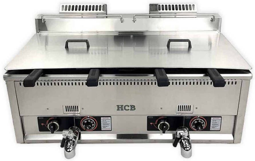 HCB Professionele grote Horeca frituurpan Dubbele friteuse 2 x 30 liter aardgas RVS INOX frietpannen frietpan 58x110x48 cm (DxBxH) 8750W 2604