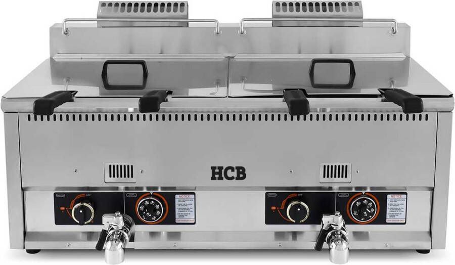 HCB Professionele Horeca frituurpan Dubbele friteuse 2 x 30 liter propaan RVS INOX 47x110x48 cm (DxBxH) 40 kg 2603